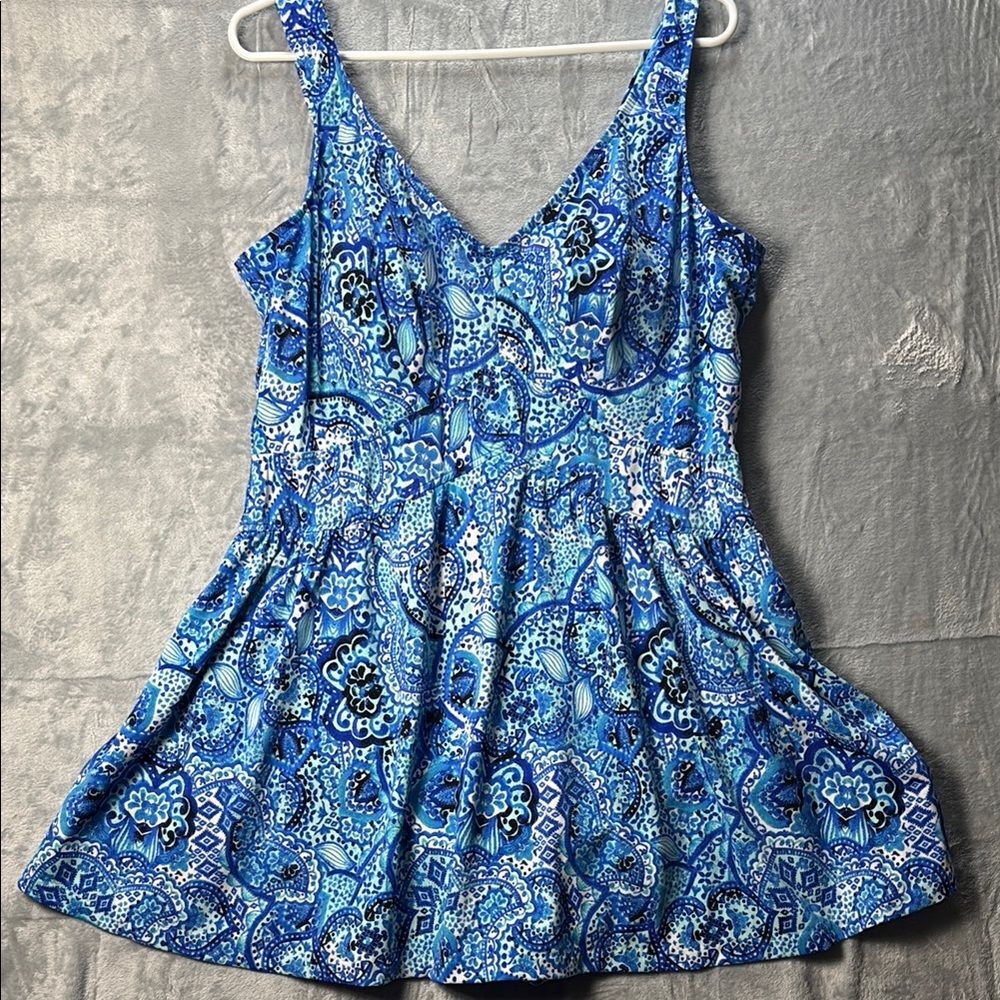 Blue Patterned Women's One Piece Swimsuit